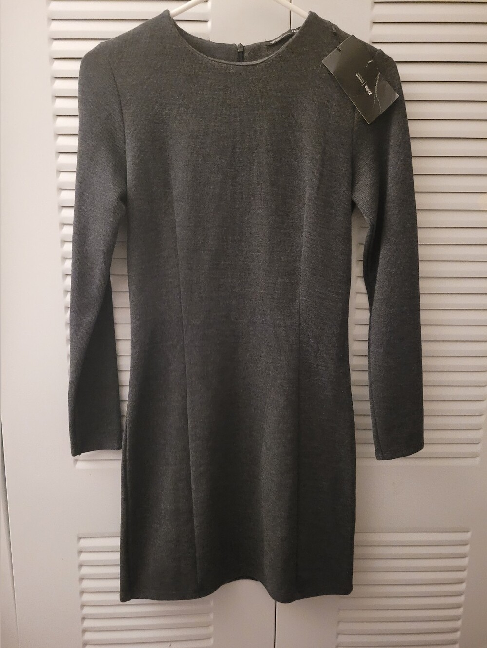 ZARA Woman NWT Charcoal Knit Long Sleeve Mini Dress Size M